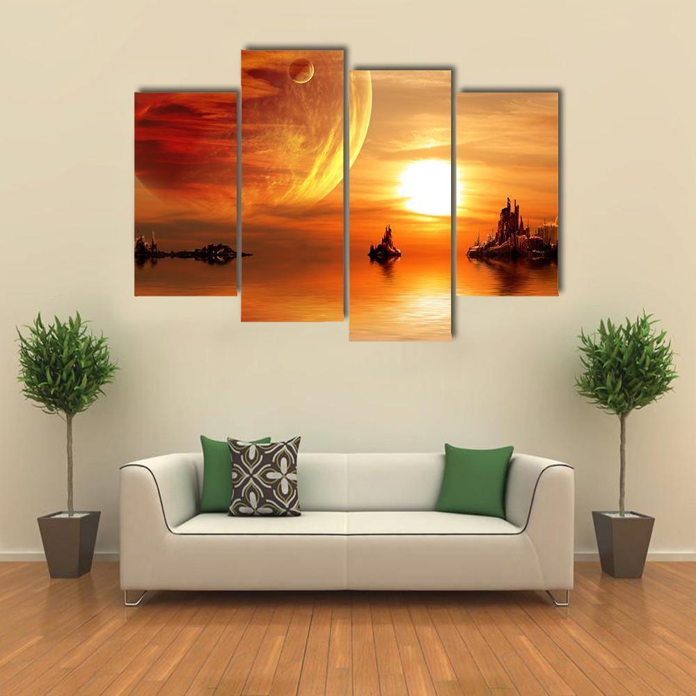 Sunset At Fantasy Planet Canvas Wall Art-4 Pop-Gallery Wrap-50" x 32"-Tiaracle