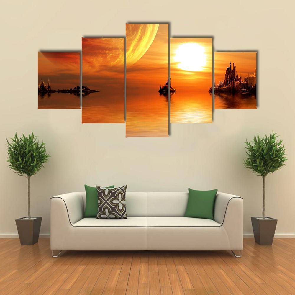 Sunset At Fantasy Planet Canvas Wall Art-5 Pop-Gallery Wrap-47" x 32"-Tiaracle