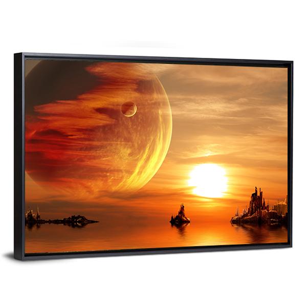 Sunset At Fantasy Planet Canvas Wall Art-3 Horizontal-Gallery Wrap-25" x 16"-Tiaracle