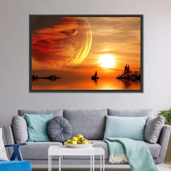 Sunset At Fantasy Planet Canvas Wall Art-3 Horizontal-Gallery Wrap-25" x 16"-Tiaracle