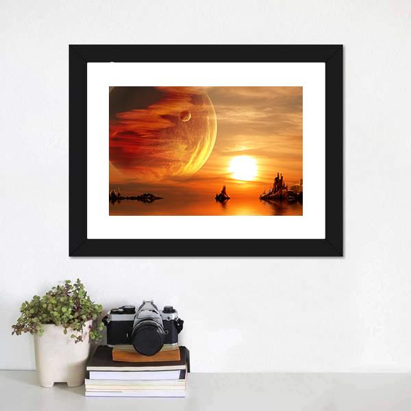 Sunset At Fantasy Planet Canvas Wall Art-1 Piece-Framed Print-20" x 16"-Tiaracle