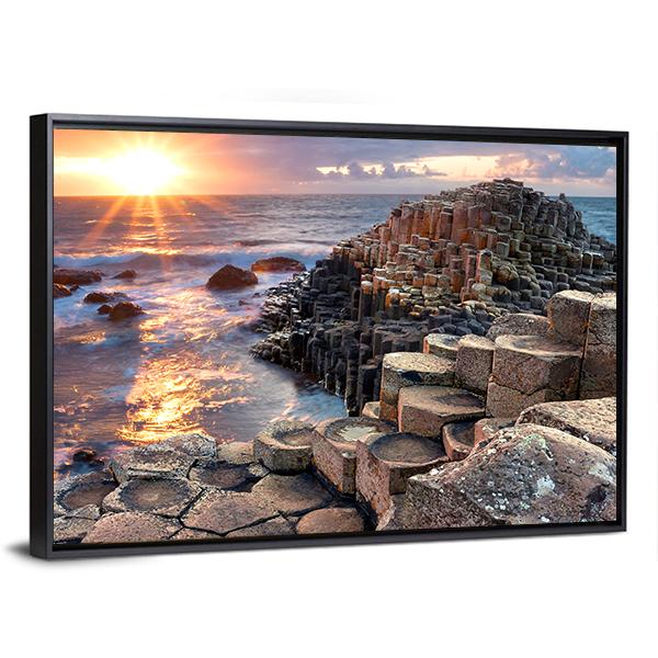 Sunset At Giant s Causeway In North Antrim Canvas Wall Art-3 Horizontal-Gallery Wrap-25" x 16"-Tiaracle