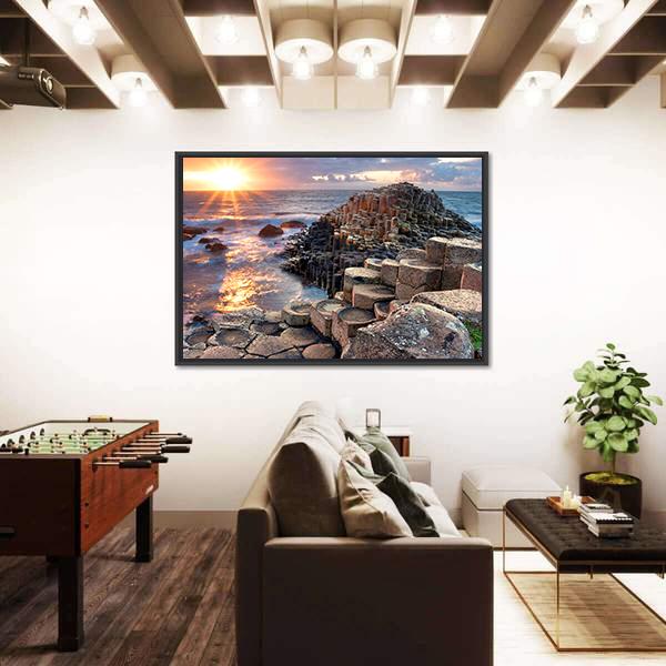 Sunset At Giant s Causeway In North Antrim Canvas Wall Art-3 Horizontal-Gallery Wrap-25" x 16"-Tiaracle