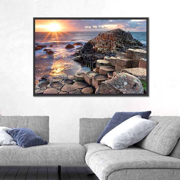 Sunset At Giant s Causeway In North Antrim Canvas Wall Art-3 Horizontal-Gallery Wrap-25" x 16"-Tiaracle