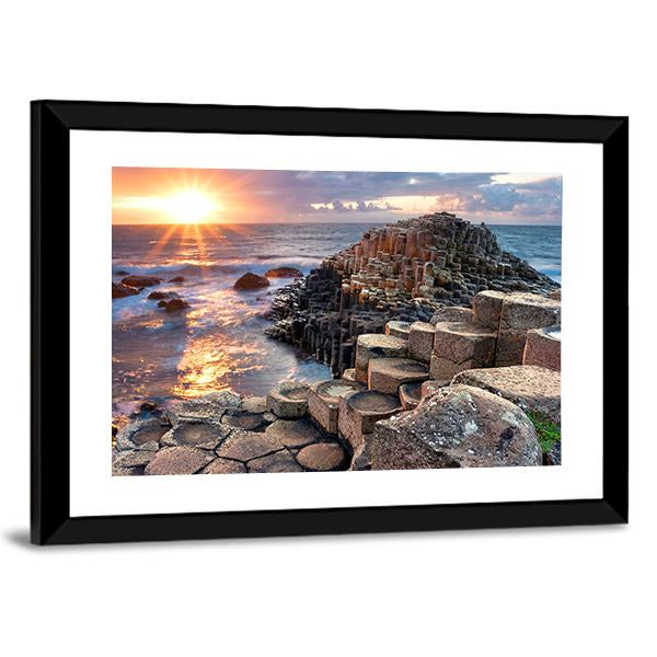 Sunset At Giant s Causeway In North Antrim Canvas Wall Art-3 Horizontal-Gallery Wrap-25" x 16"-Tiaracle