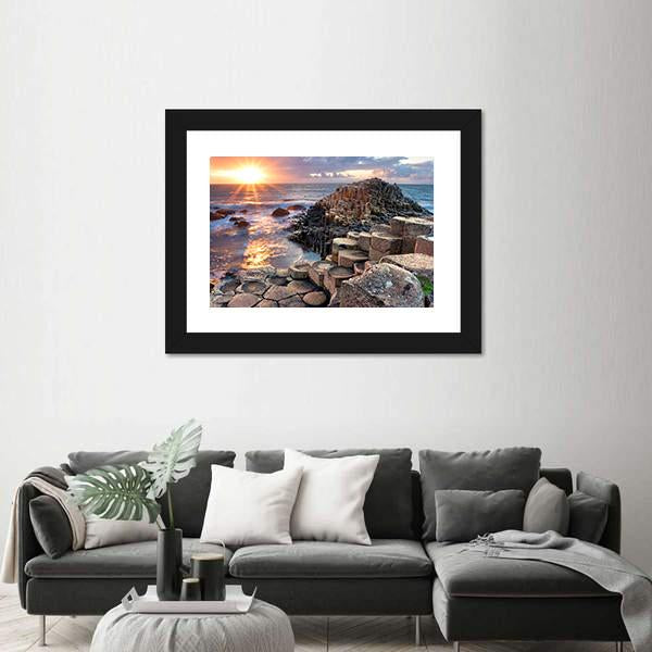 Sunset At Giant s Causeway In North Antrim Canvas Wall Art-3 Horizontal-Gallery Wrap-25" x 16"-Tiaracle