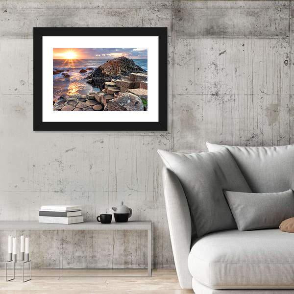 Sunset At Giant s Causeway In North Antrim Canvas Wall Art-3 Horizontal-Gallery Wrap-25" x 16"-Tiaracle