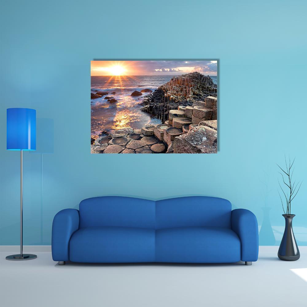 Sunset At Giant s Causeway In North Antrim Canvas Wall Art-1 Piece-Gallery Wrap-48" x 32"-Tiaracle