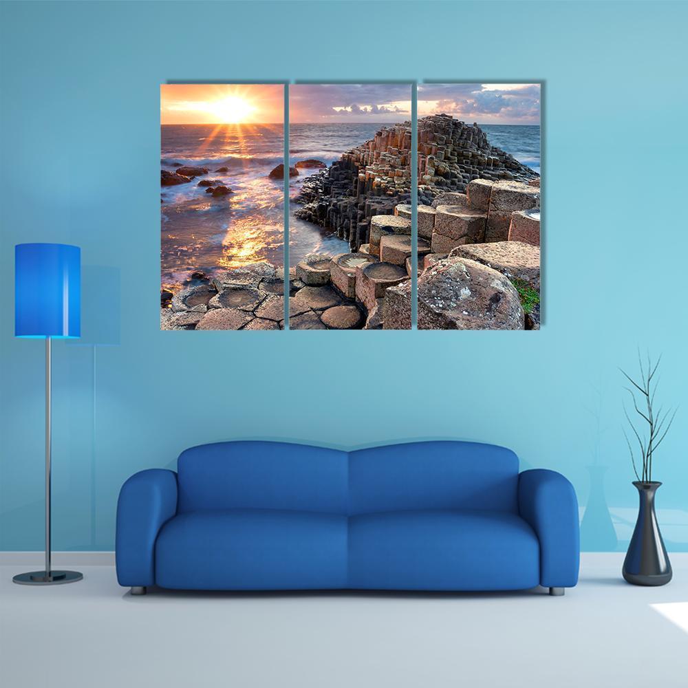 Sunset At Giant s Causeway In North Antrim Canvas Wall Art-3 Horizontal-Gallery Wrap-37" x 24"-Tiaracle