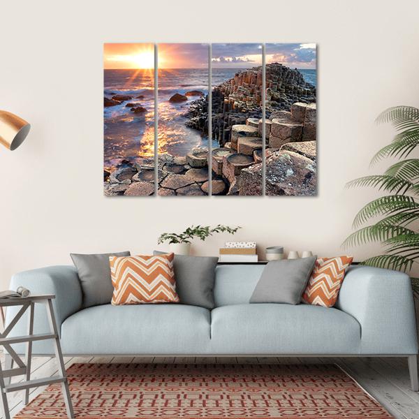Sunset At Giant s Causeway In North Antrim Canvas Wall Art-4 Horizontal-Gallery Wrap-34" x 24"-Tiaracle