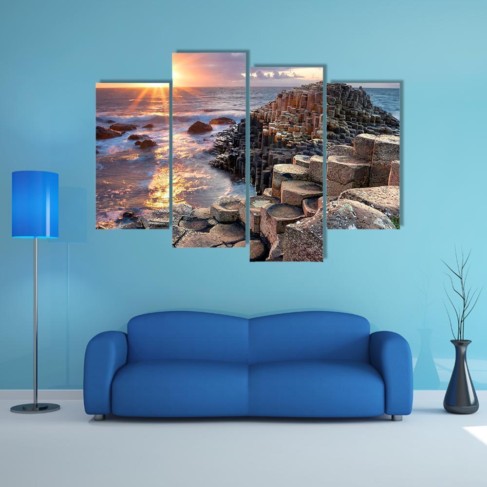 Sunset At Giant s Causeway In North Antrim Canvas Wall Art-4 Pop-Gallery Wrap-50" x 32"-Tiaracle