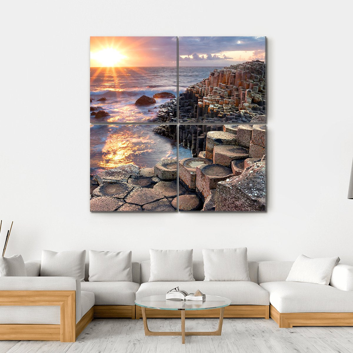 Sunset At Giant s Causeway In North Antrim Canvas Wall Art-4 Square-Gallery Wrap-17" x 17"-Tiaracle