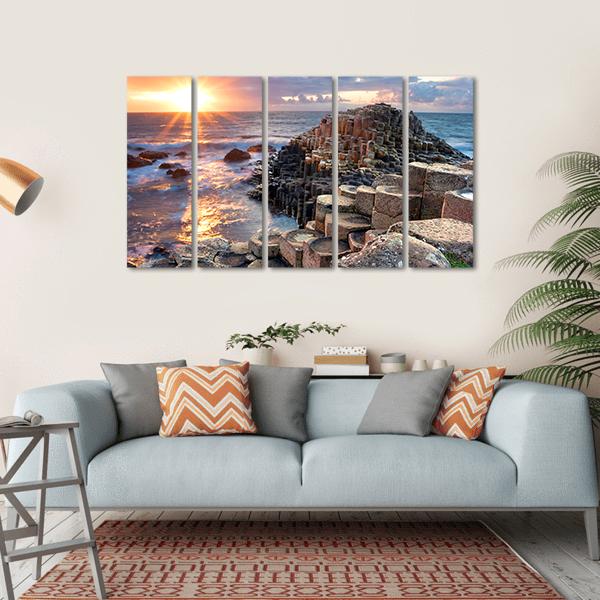 Sunset At Giant s Causeway In North Antrim Canvas Wall Art-5 Horizontal-Gallery Wrap-22" x 12"-Tiaracle