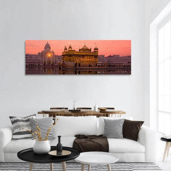 Golden Temple In Amritsar Panoramic Canvas Wall Art-3 Piece-25" x 08"-Tiaracle