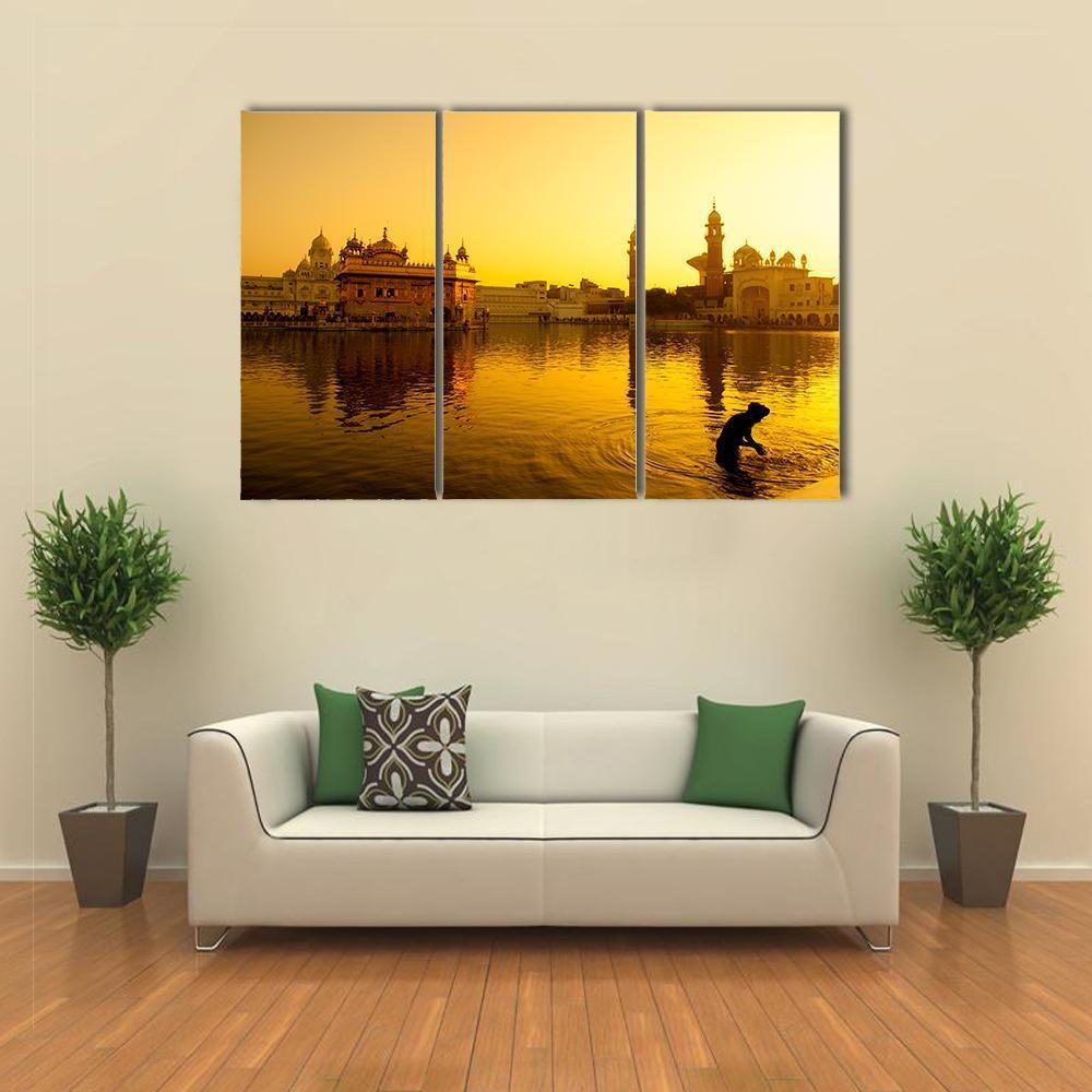 Sunset At Golden Temple In India Canvas Wall Art-3 Horizontal-Gallery Wrap-37" x 24"-Tiaracle
