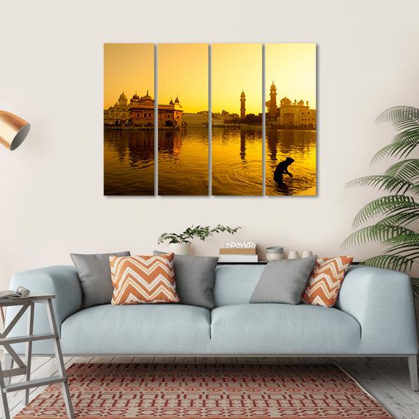 Sunset At Golden Temple In India Canvas Wall Art-4 Horizontal-Gallery Wrap-34" x 24"-Tiaracle