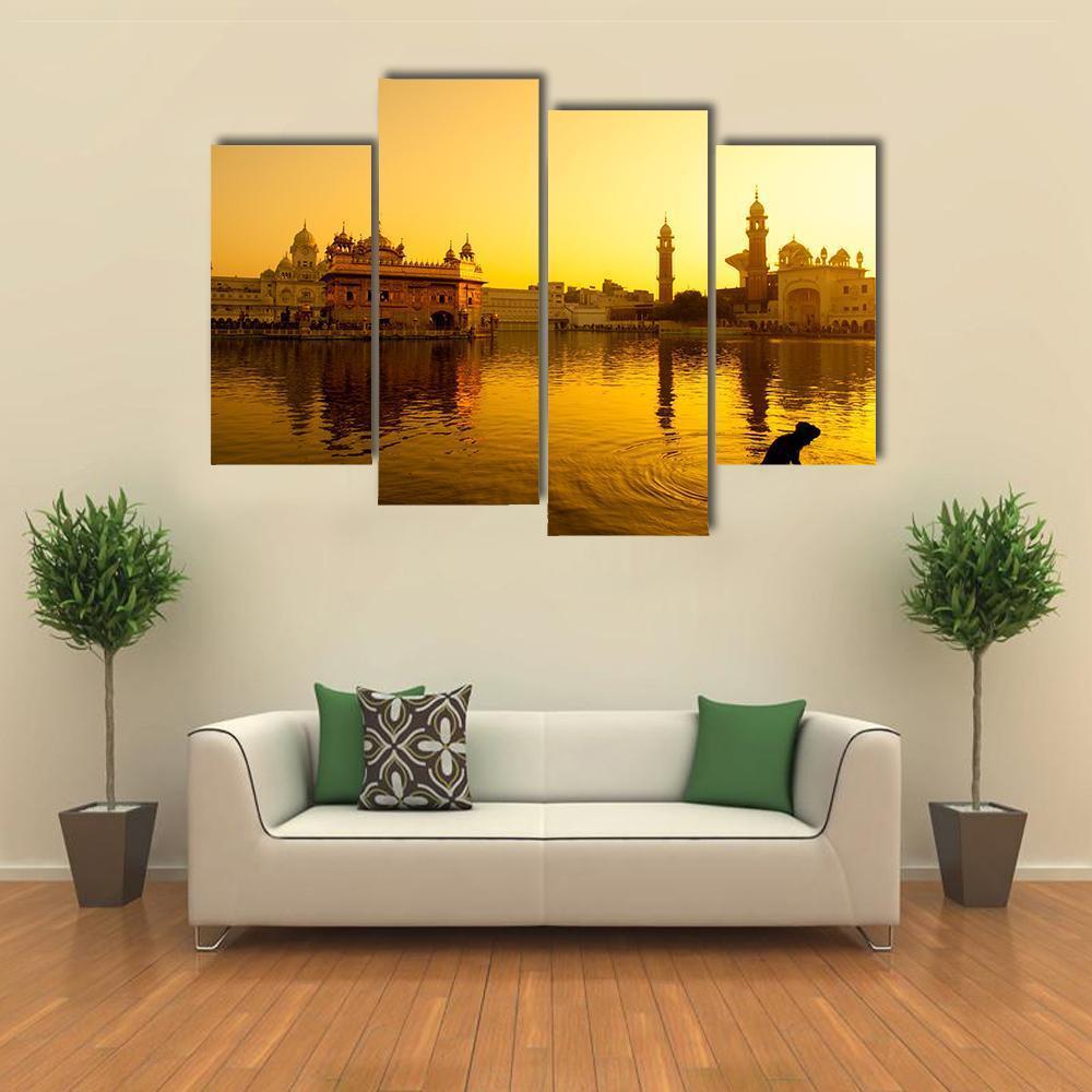 Sunset At Golden Temple In India Canvas Wall Art-4 Pop-Gallery Wrap-50" x 32"-Tiaracle