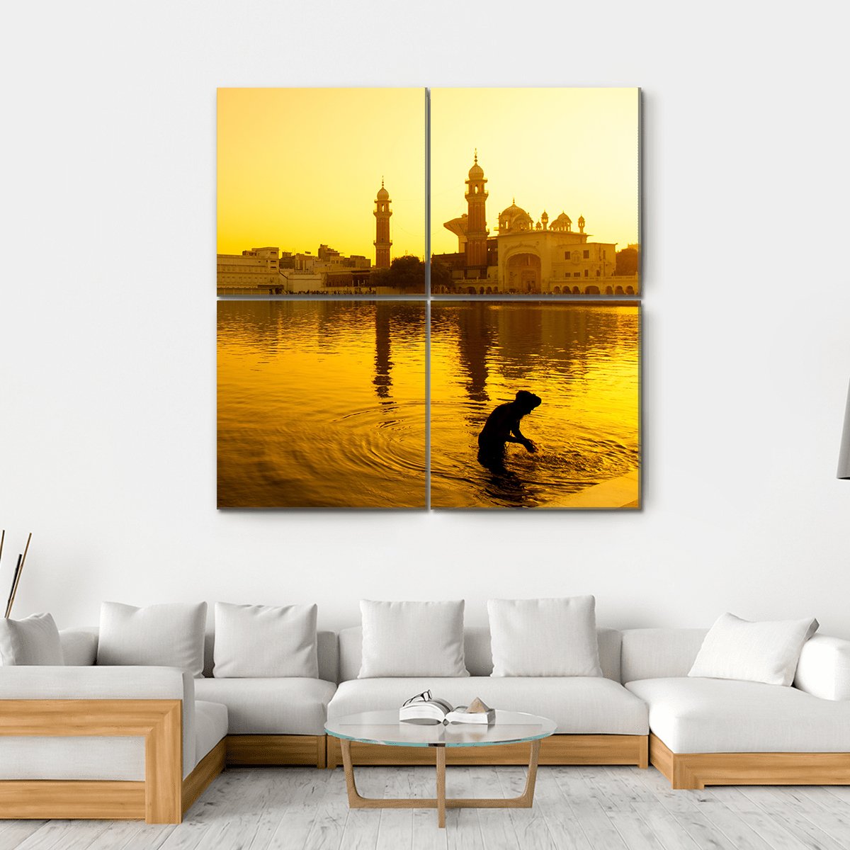 Sunset At Golden Temple In India Canvas Wall Art-4 Square-Gallery Wrap-17&quot; x 17&quot;-Tiaracle