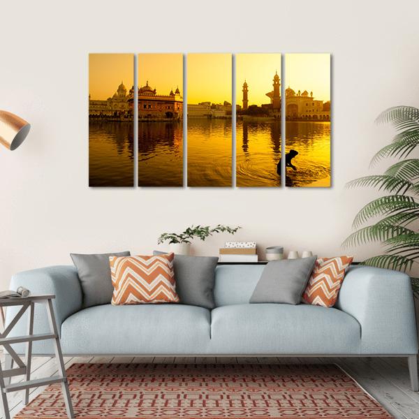 Sunset At Golden Temple In India Canvas Wall Art-5 Horizontal-Gallery Wrap-22" x 12"-Tiaracle