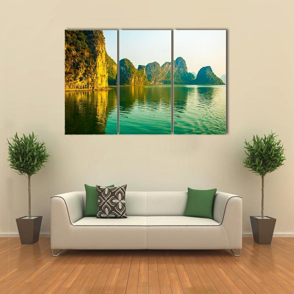 Sunset At Halong Bay In Vietnam Canvas Wall Art-3 Horizontal-Gallery Wrap-37" x 24"-Tiaracle