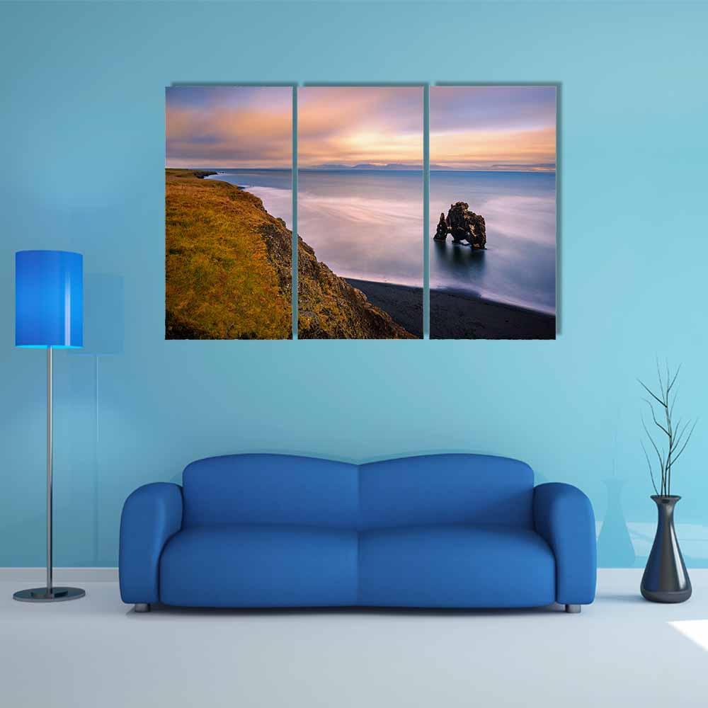 Sunset At Hvitserkur Basalt Stack In Northern Iceland Canvas Wall Art-3 Horizontal-Gallery Wrap-25" x 16"-Tiaracle