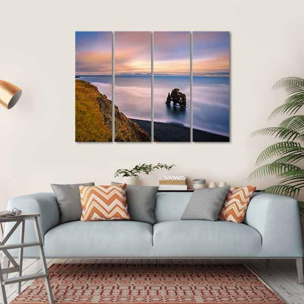 Sunset At Hvitserkur Basalt Stack In Northern Iceland Canvas Wall Art-4 Horizontal-Gallery Wrap-34" x 24"-Tiaracle