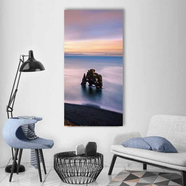 Sunset At Hvitserkur Basalt Stack In Northern Iceland Vertical Canvas Wall Art-3 Vertical-Gallery Wrap-12" x 25"-Tiaracle