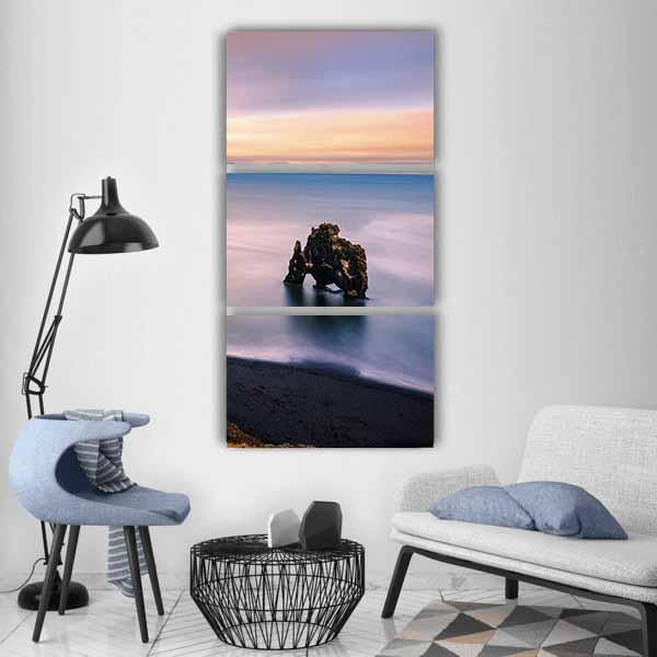 Sunset At Hvitserkur Basalt Stack In Northern Iceland Vertical Canvas Wall Art-3 Vertical-Gallery Wrap-12" x 25"-Tiaracle