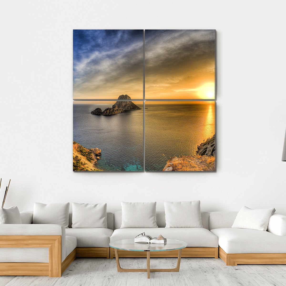 Sunset At Ibiza Island In Spain Canvas Wall Art-4 Square-Gallery Wrap-17" x 17"-Tiaracle