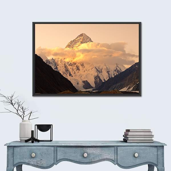 Sunset At K2 Mountain Canvas Wall Art-1 Piece-Floating Frame-24" x 16"-Tiaracle