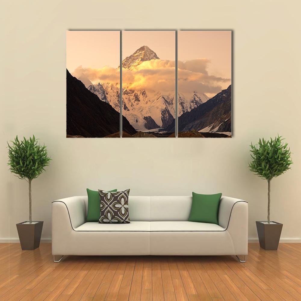 Sunset At K2 Mountain Canvas Wall Art-3 Horizontal-Gallery Wrap-37" x 24"-Tiaracle