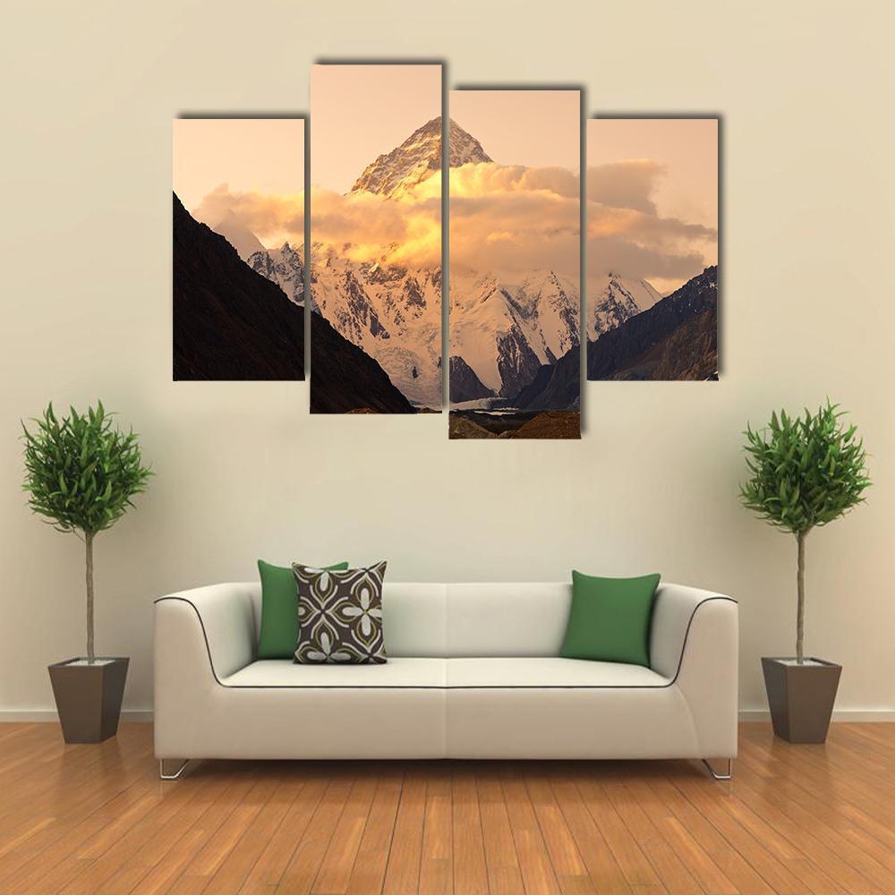 Sunset At K2 Mountain Canvas Wall Art-4 Pop-Gallery Wrap-50" x 32"-Tiaracle