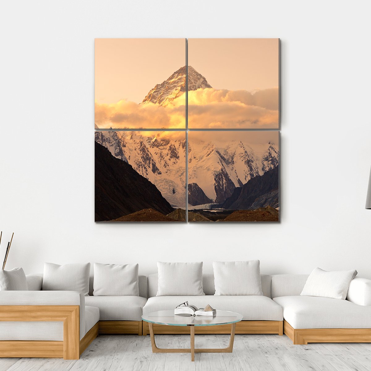 Sunset At K2 Mountain Canvas Wall Art-4 Square-Gallery Wrap-17" x 17"-Tiaracle