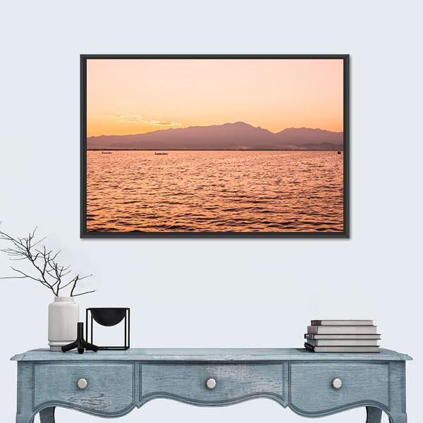 Sunset At Kwan Phayao Lake In Thailand Canvas Wall Art-1 Piece-Floating Frame-24" x 16"-Tiaracle