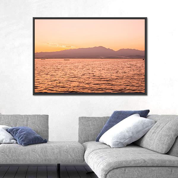 Sunset At Kwan Phayao Lake In Thailand Canvas Wall Art-3 Horizontal-Gallery Wrap-25" x 16"-Tiaracle