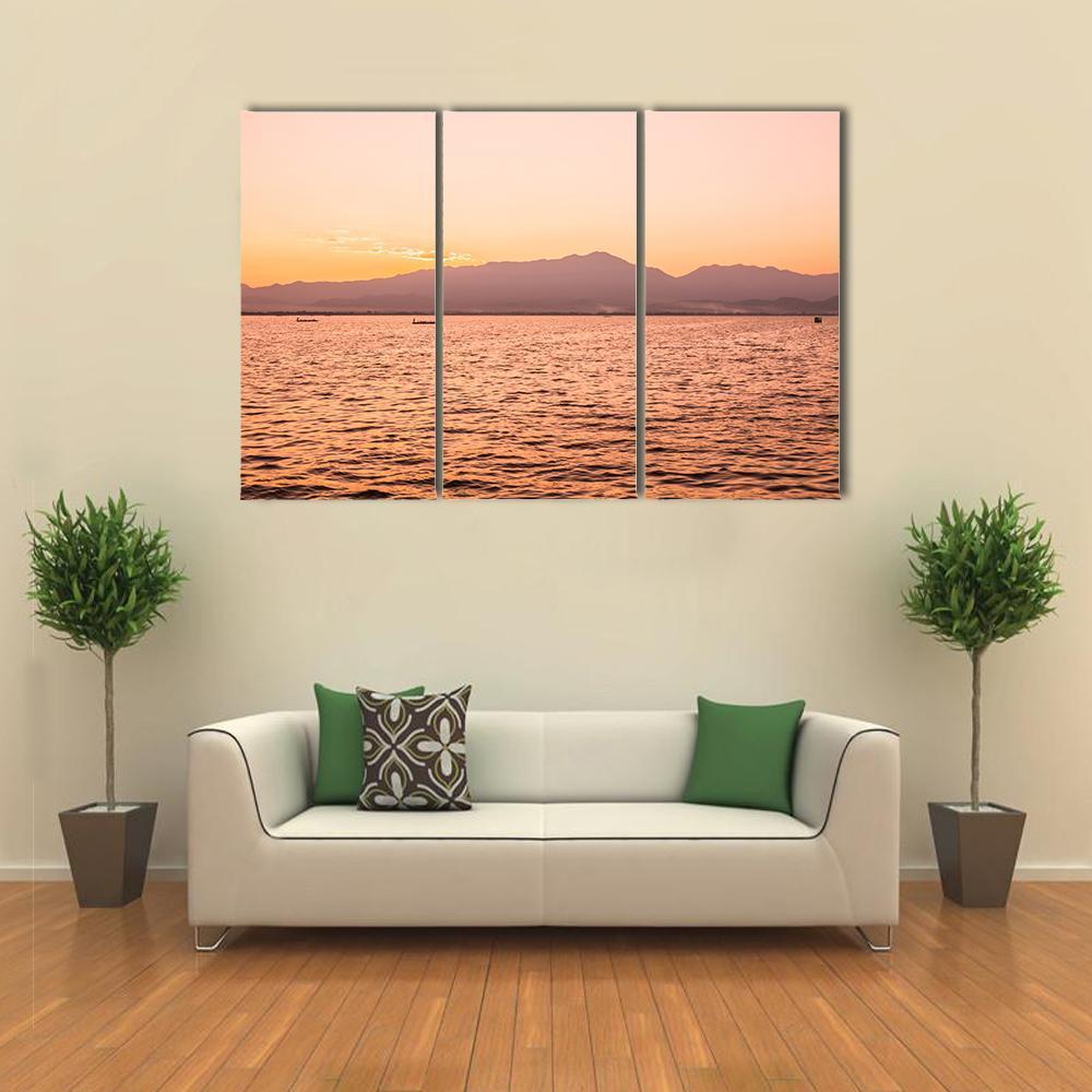 Sunset At Kwan Phayao Lake In Thailand Canvas Wall Art-3 Horizontal-Gallery Wrap-37" x 24"-Tiaracle