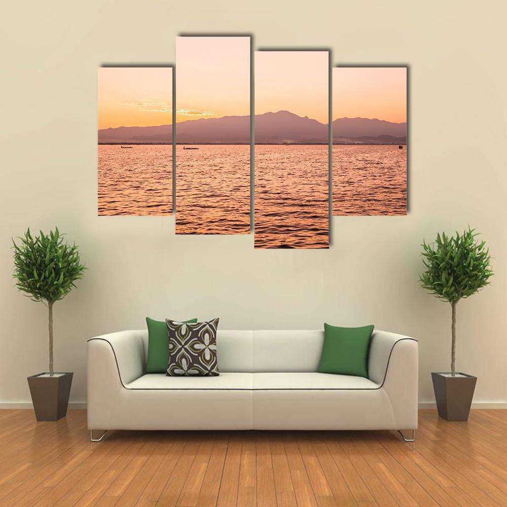 Sunset At Kwan Phayao Lake In Thailand Canvas Wall Art-4 Pop-Gallery Wrap-50" x 32"-Tiaracle