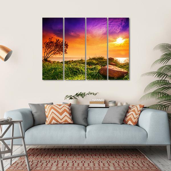 Sunset At Lake Balaton Canvas Wall Art-4 Horizontal-Gallery Wrap-34" x 24"-Tiaracle