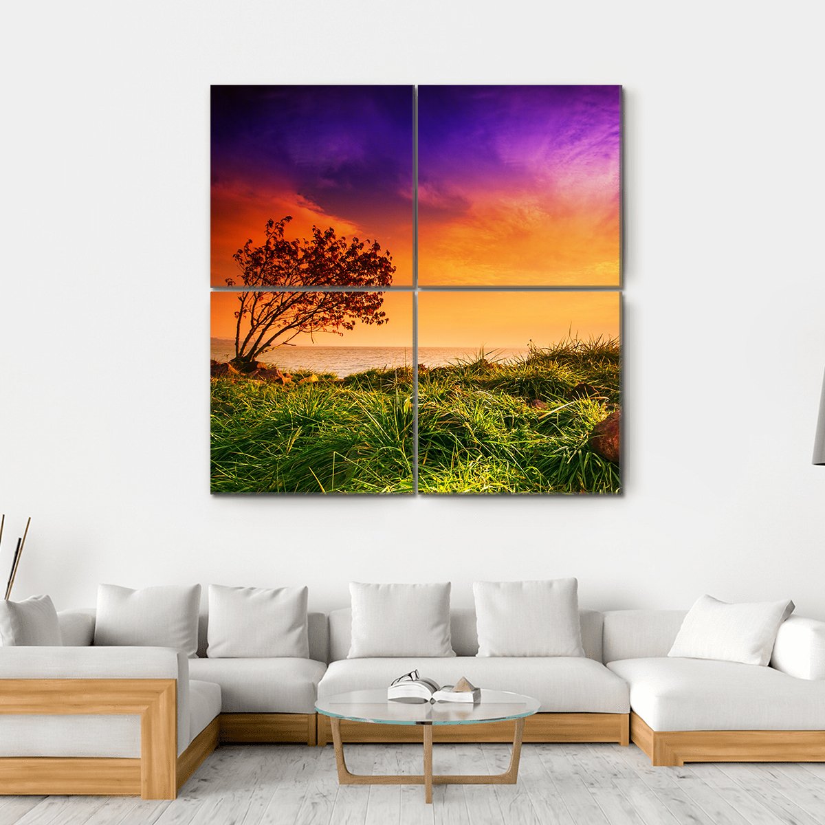 Sunset At Lake Balaton Canvas Wall Art-4 Square-Gallery Wrap-17" x 17"-Tiaracle