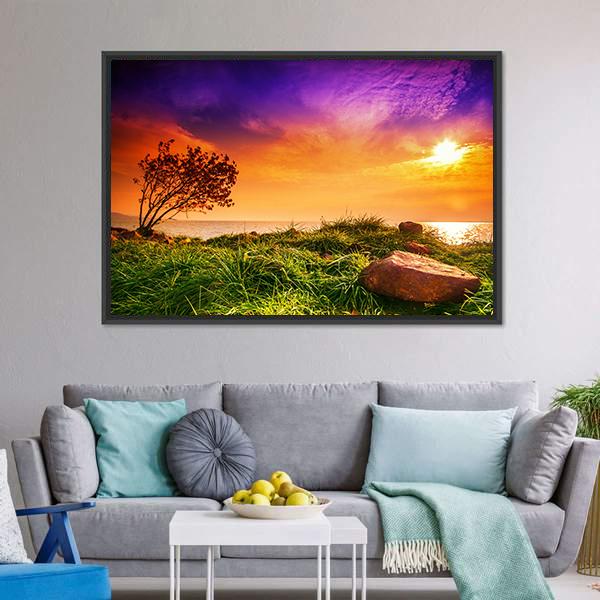 Sunset At Lake Balaton Canvas Wall Art-3 Horizontal-Gallery Wrap-25" x 16"-Tiaracle
