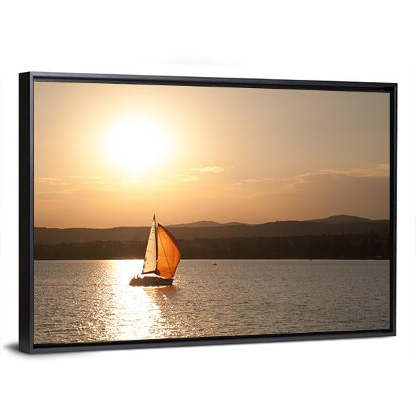 Sunset At Lake Balaton In Hungary Canvas Wall Art-3 Horizontal-Gallery Wrap-25" x 16"-Tiaracle
