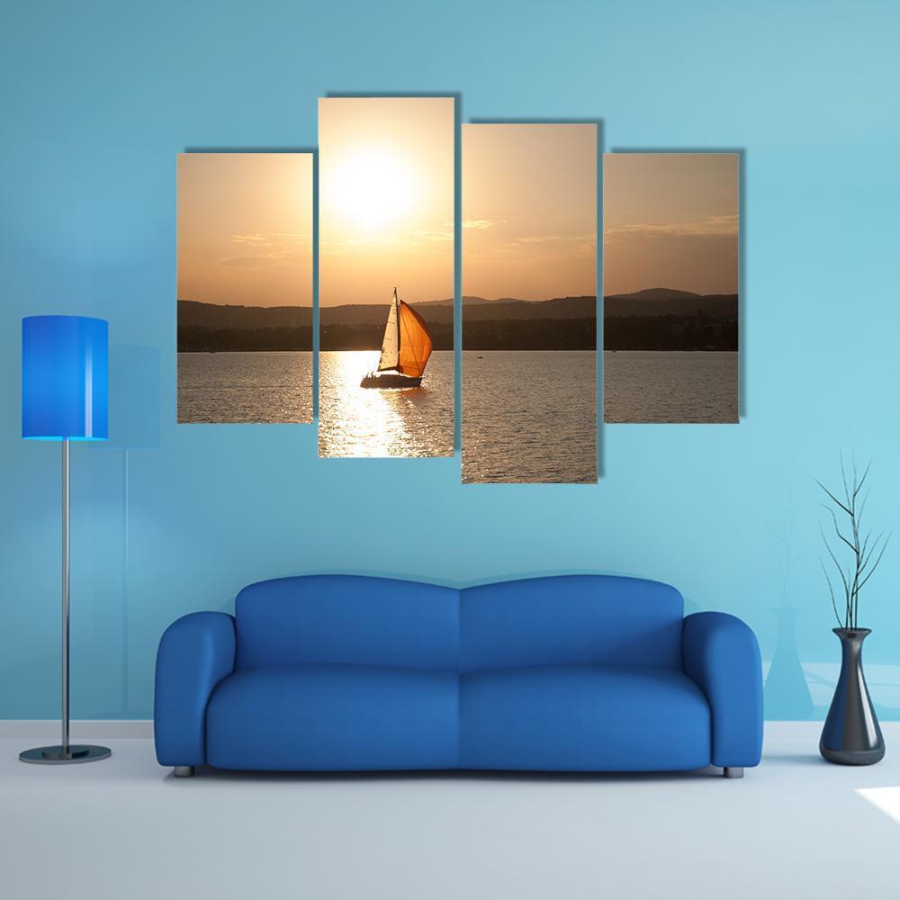 Sunset At Lake Balaton In Hungary Canvas Wall Art-1 Piece-Gallery Wrap-48" x 32"-Tiaracle