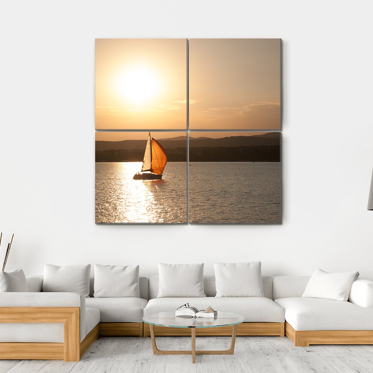 Sunset At Lake Balaton In Hungary Canvas Wall Art-4 Square-Gallery Wrap-17&quot; x 17&quot;-Tiaracle