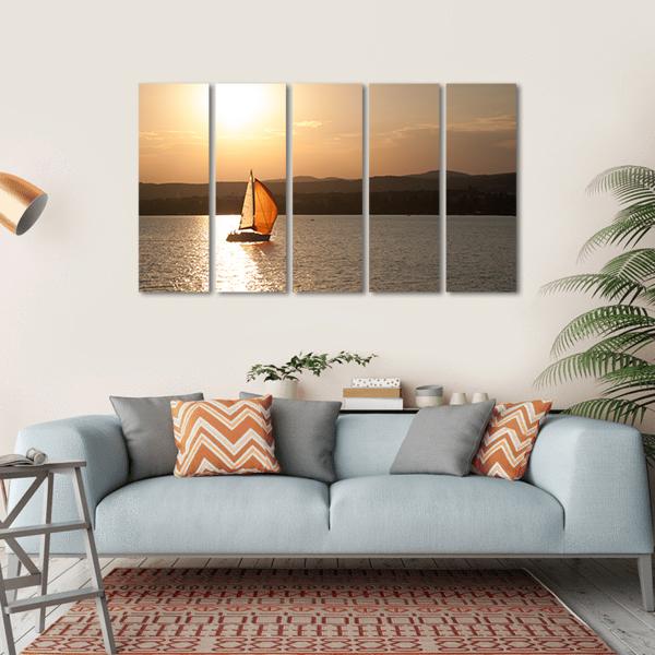 Sunset At Lake Balaton In Hungary Canvas Wall Art-5 Horizontal-Gallery Wrap-22&quot; x 12&quot;-Tiaracle