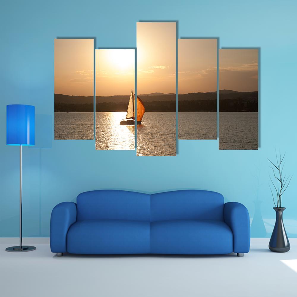 Sunset At Lake Balaton In Hungary Canvas Wall Art-5 Pop-Gallery Wrap-47&quot; x 32&quot;-Tiaracle
