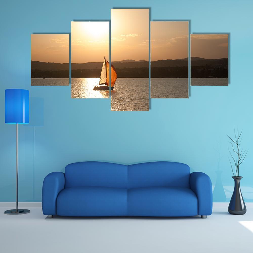 Sunset At Lake Balaton In Hungary Canvas Wall Art-5 Star-Gallery Wrap-62" x 32"-Tiaracle