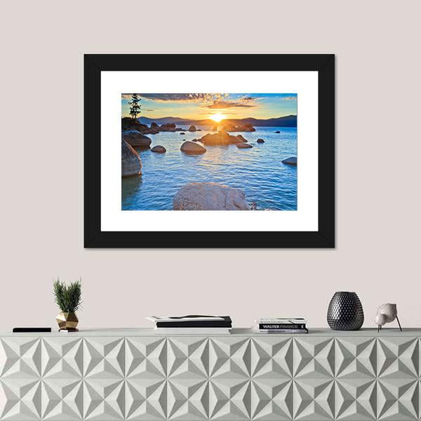 Sunset At Lake Tahoe Canvas Wall Art-1 Piece-Framed Print-20" x 16"-Tiaracle