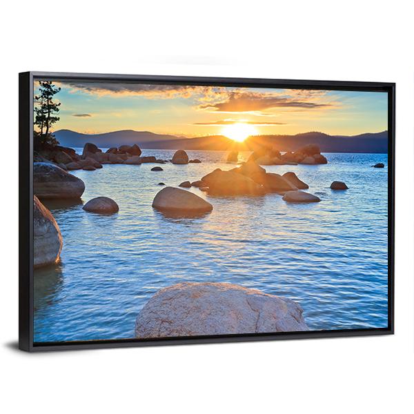 Sunset At Lake Tahoe Canvas Wall Art-3 Horizontal-Gallery Wrap-25" x 16"-Tiaracle