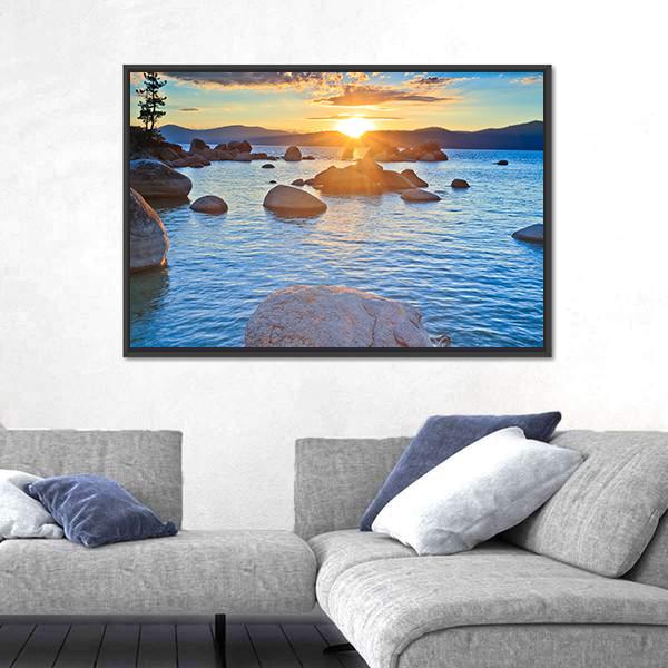 Sunset At Lake Tahoe Canvas Wall Art-3 Horizontal-Gallery Wrap-25" x 16"-Tiaracle