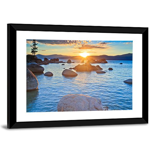 Sunset At Lake Tahoe Canvas Wall Art-3 Horizontal-Gallery Wrap-25" x 16"-Tiaracle